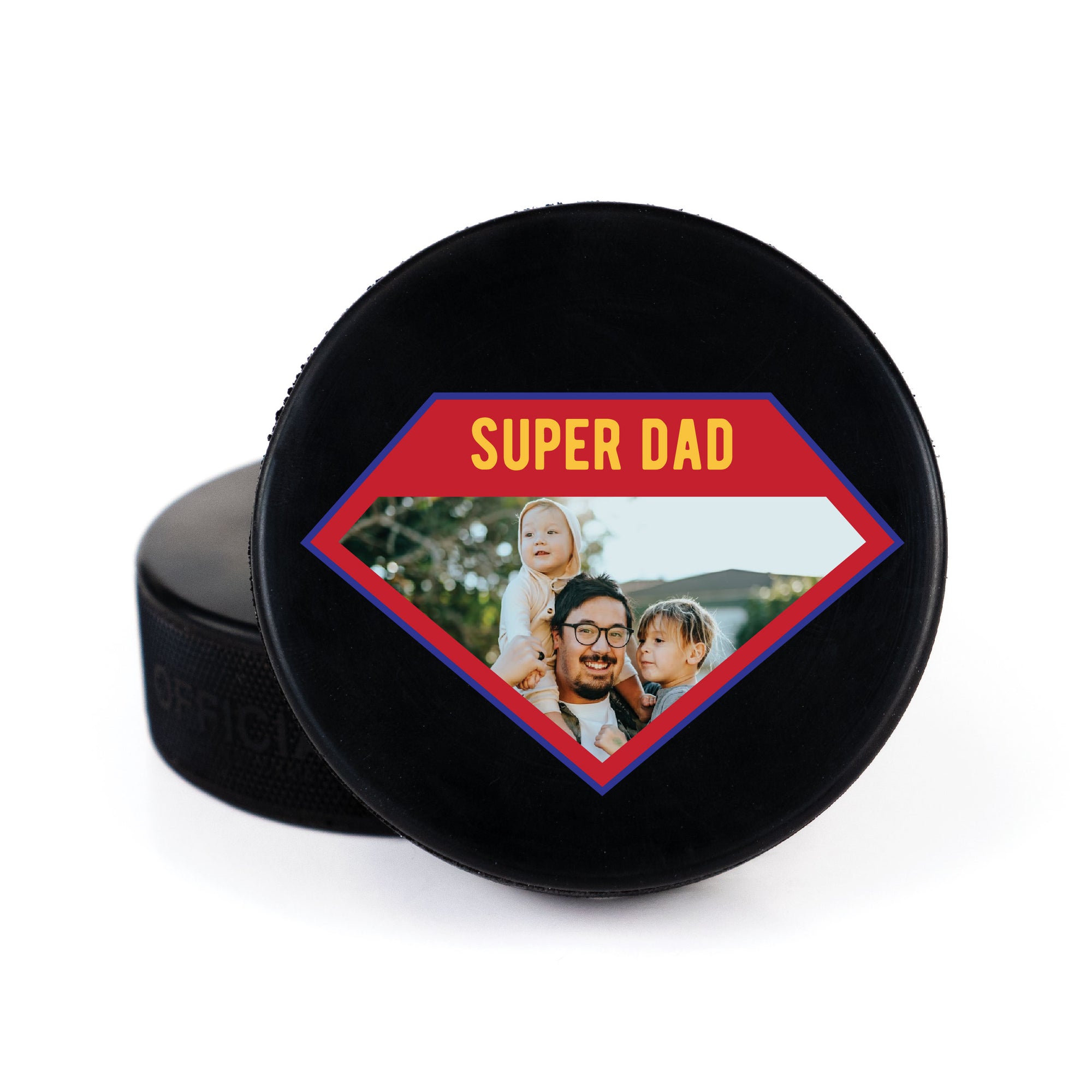 Printed Puck with Super Dad Photo Design