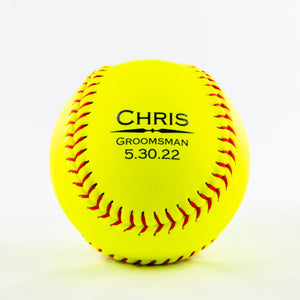 Printed Softball with Name, Wedding Party Role, Wedding Date Design