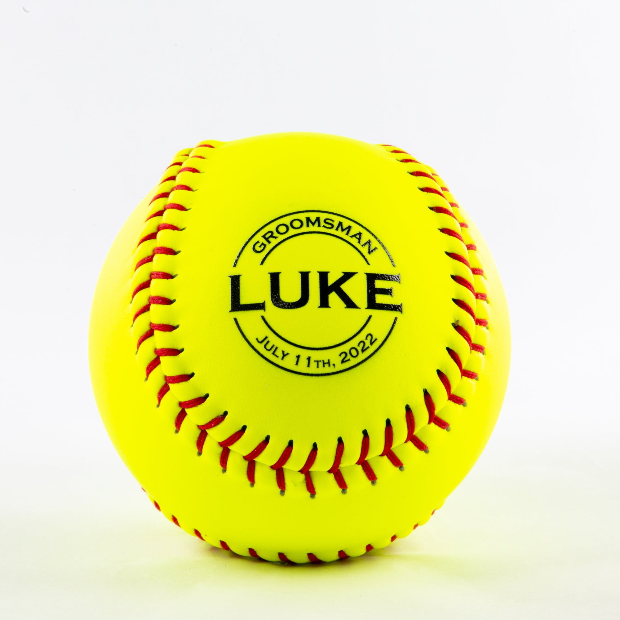 Printed Softball with Circle Name, Wedding Party Role, Wedding Date Design