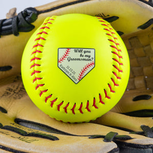 Printed Softball in Glove with Will You Be My? Design