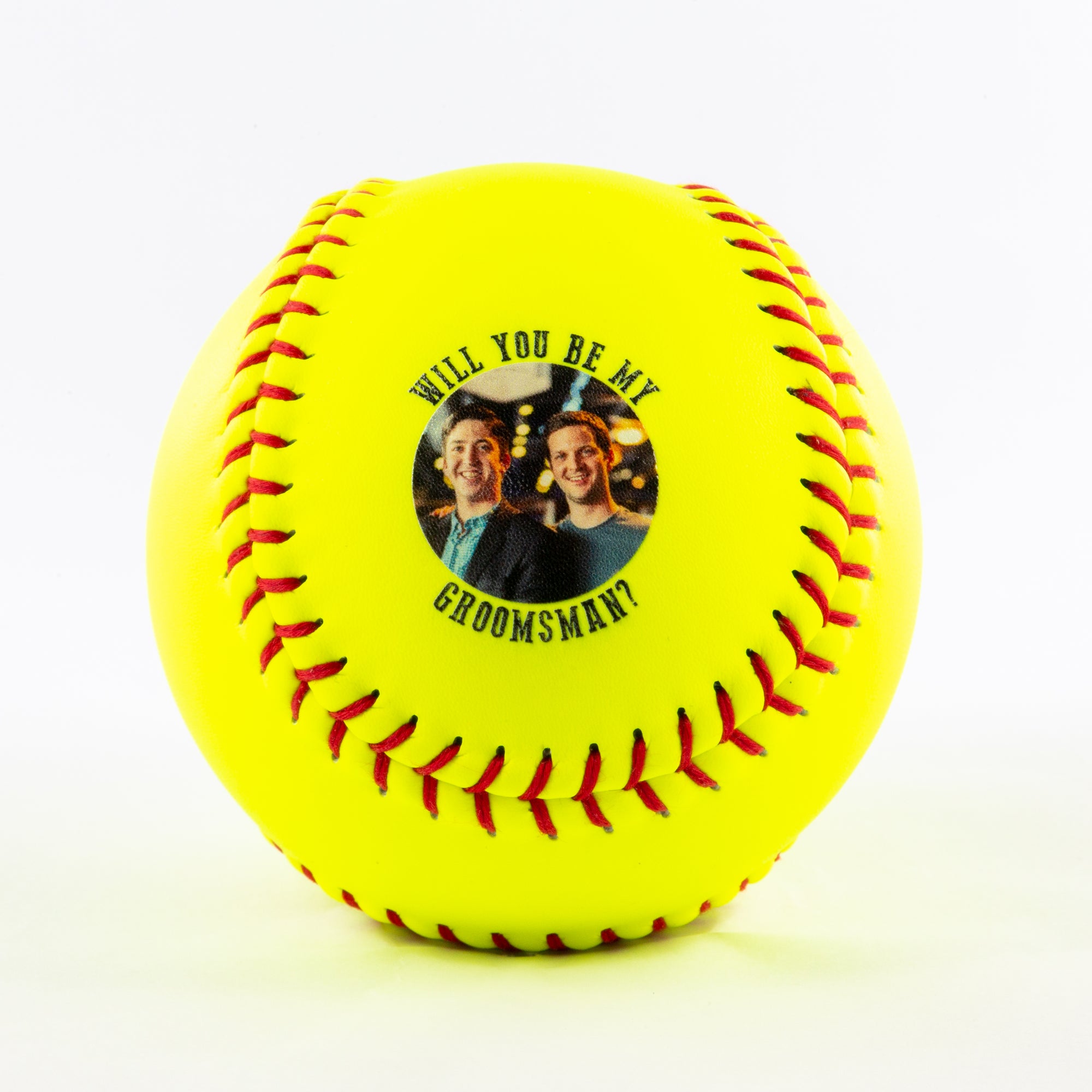 Printed Softball with Will You Be My? Photo Design