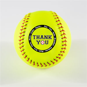 Printed Softball with Thank You with Player Names Design