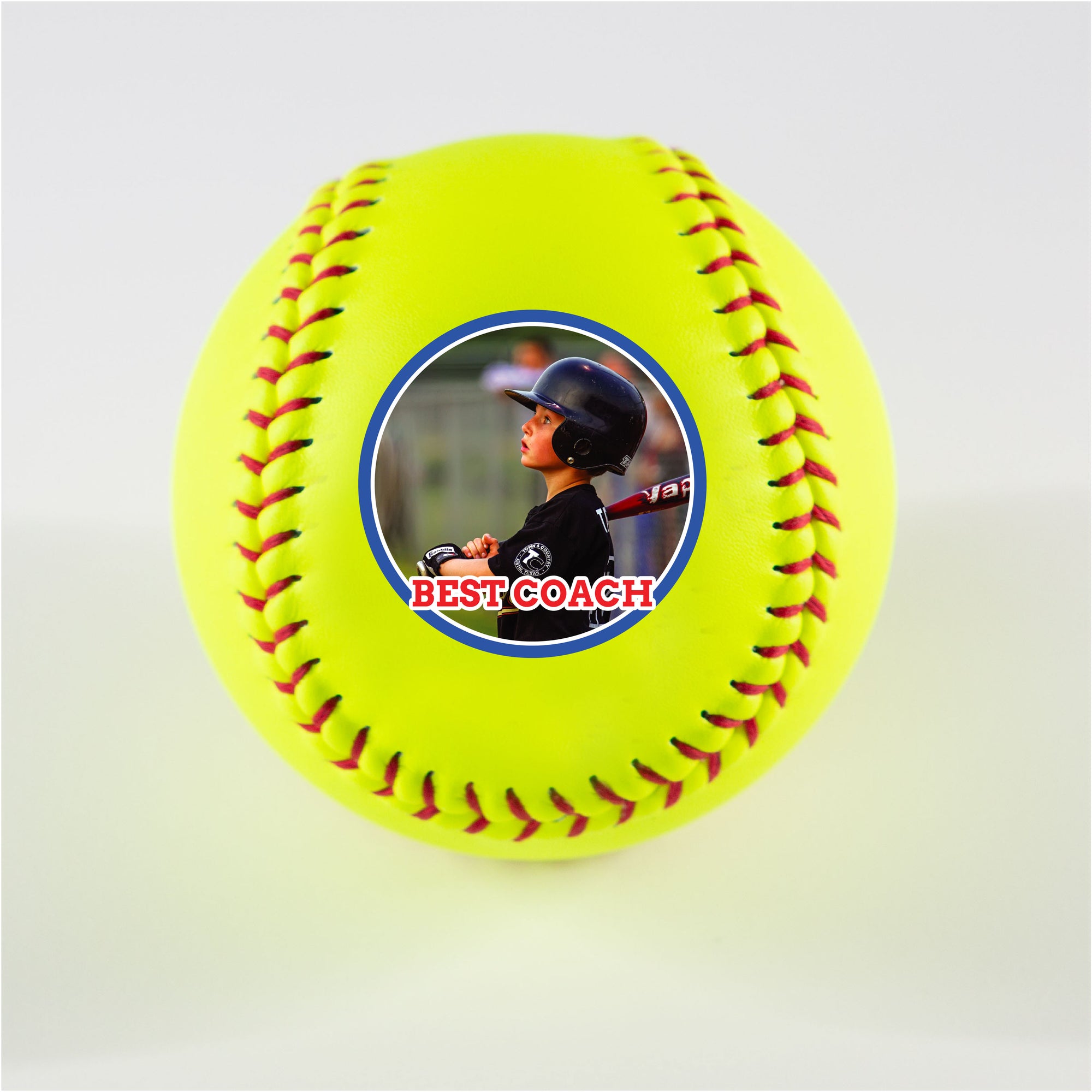 Printed Softball with Circle Best Coach Photo Design