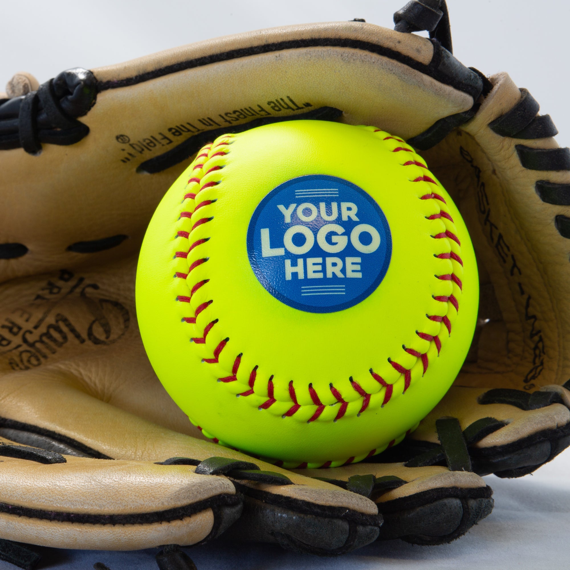 Printed Softball in Glove with Logo Design