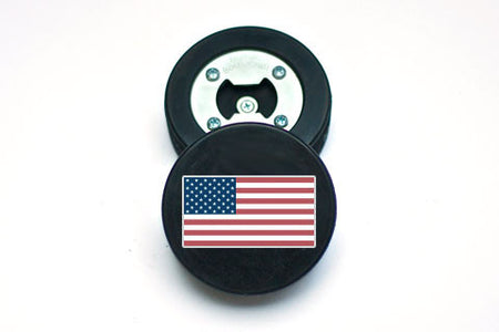 Hockey Puck Bottle Opener - American US Flag