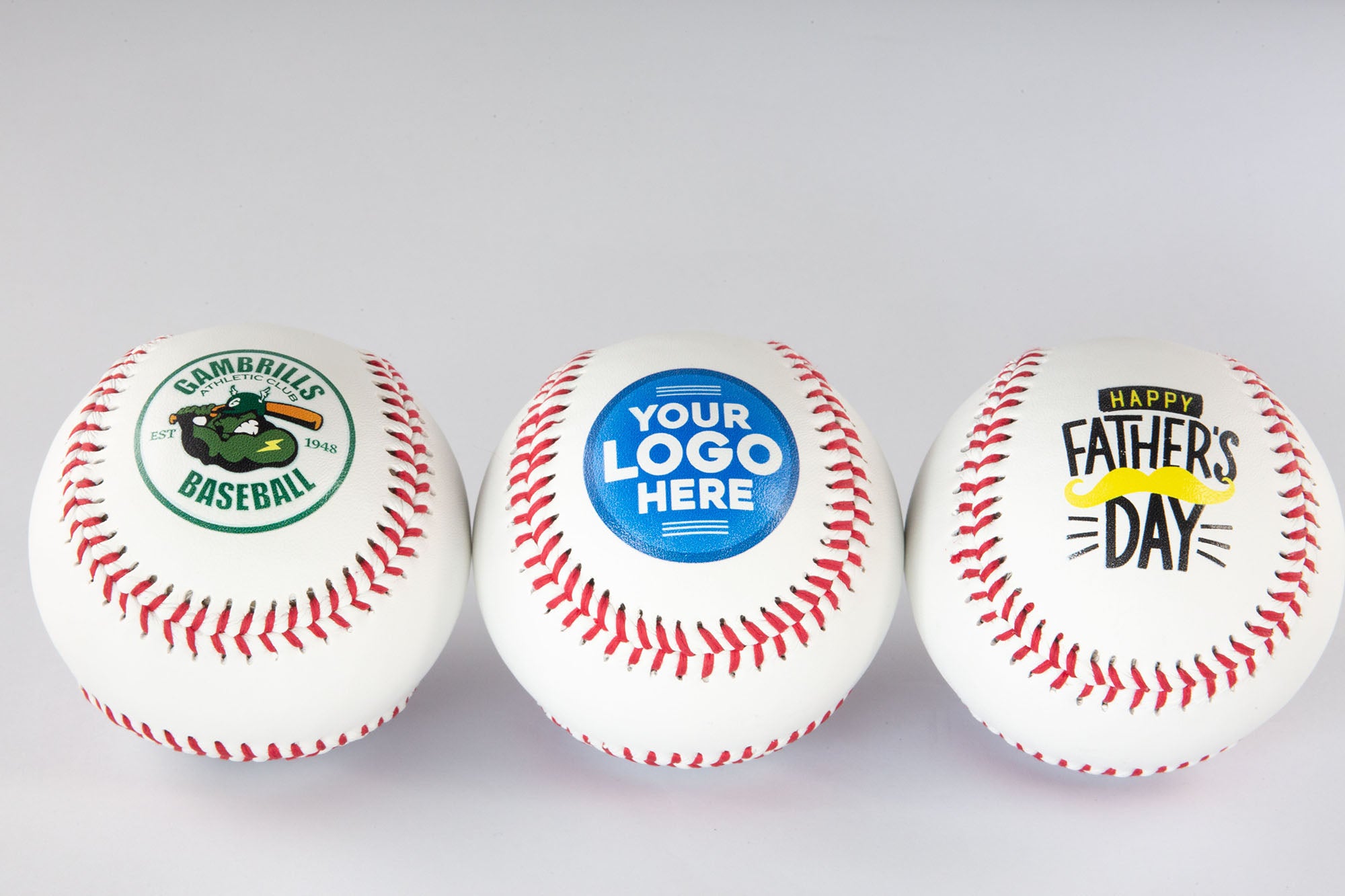 Three Printed Baseballs in Straight Line